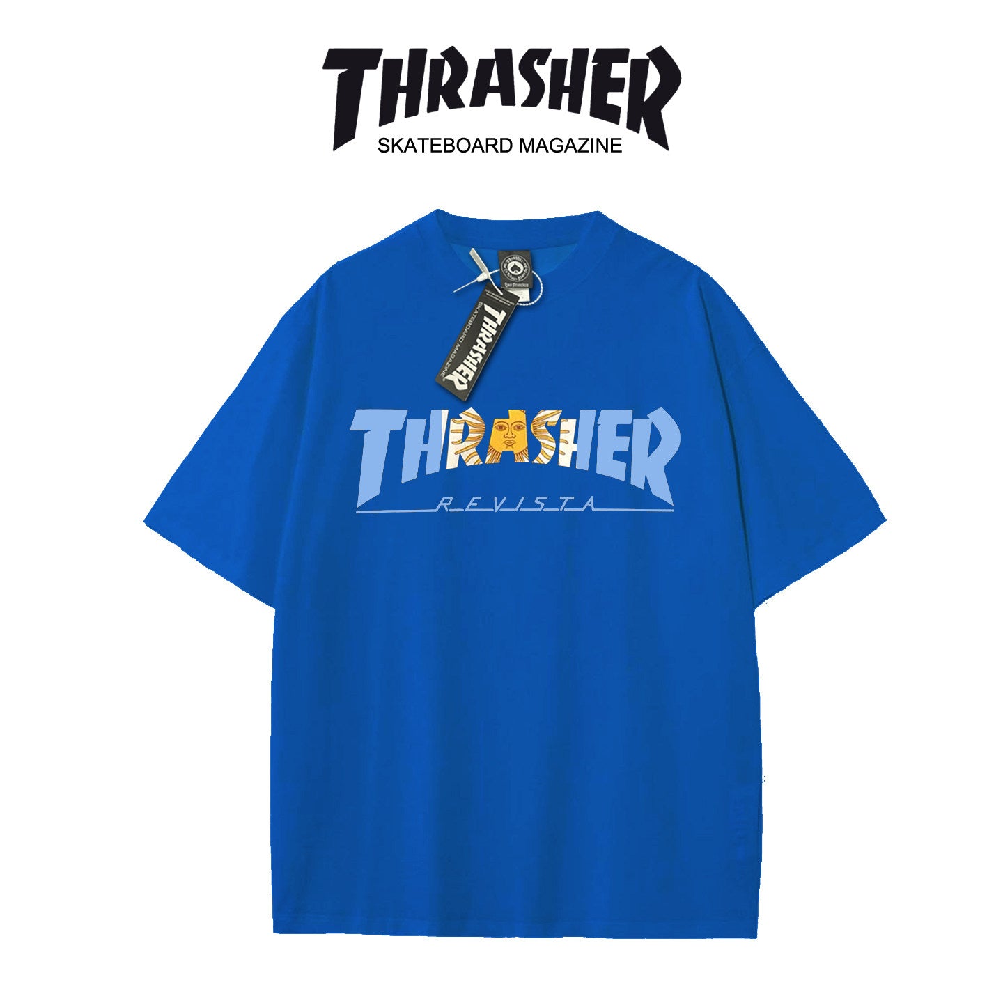 Thrasher Revista Print Loose Fit Cotton Tee - Unisex Street Fashion Skateboard Brand.