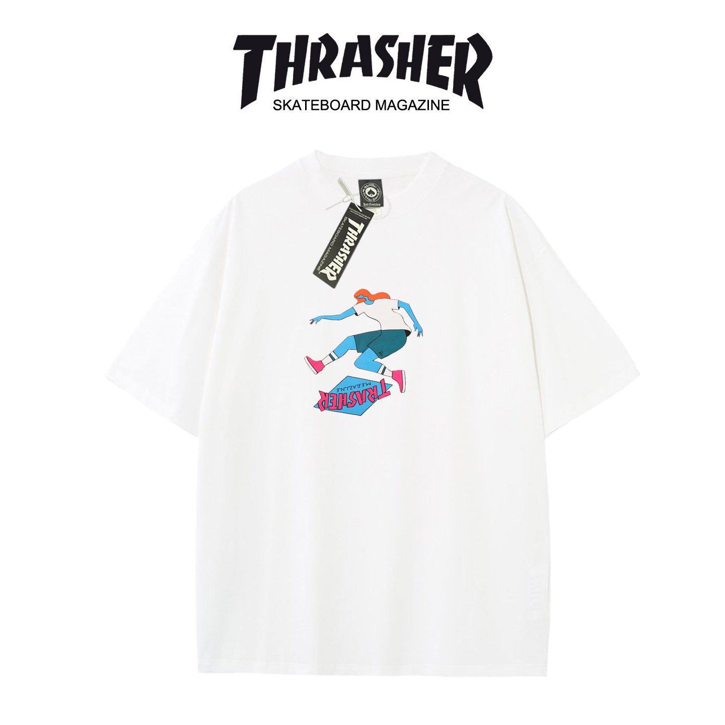 Thrasher Skateboarder Flame Graphic Oversized Cotton T-Shirt.