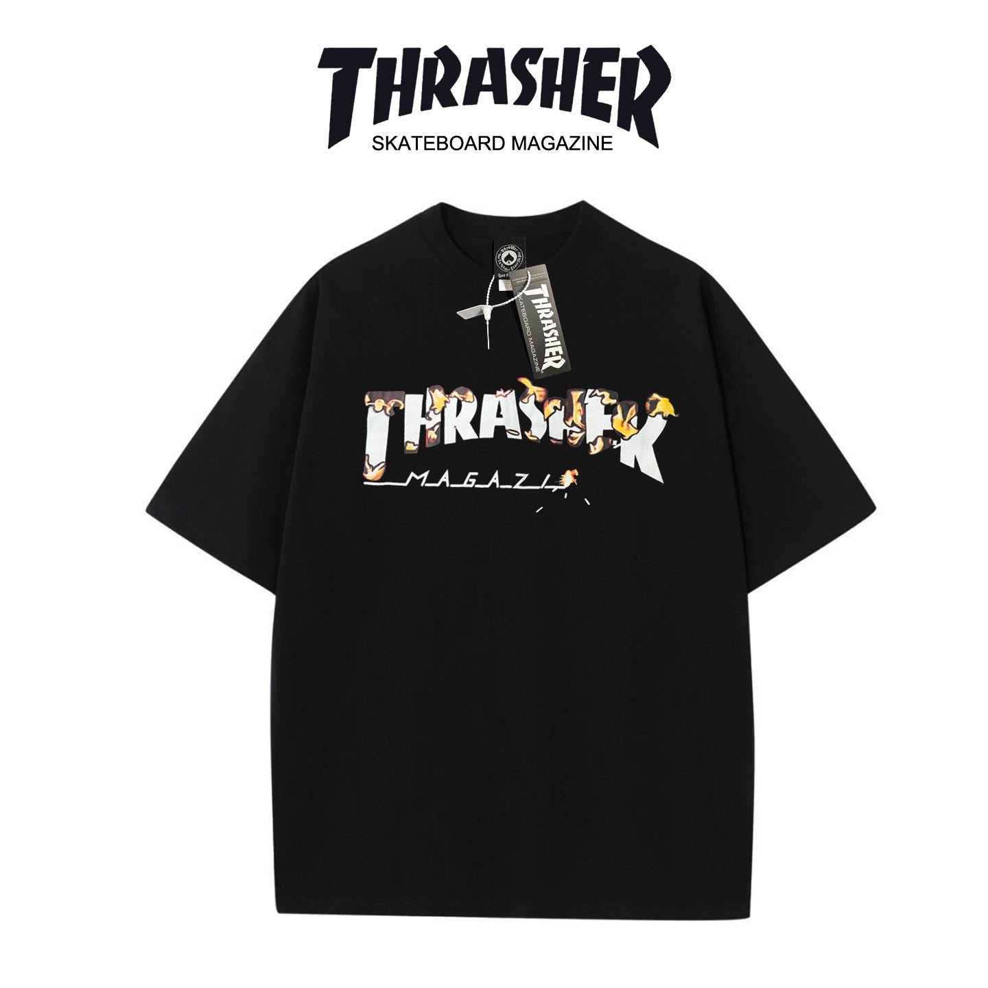 Thrasher Magazine Splatter Logo Loose Casual Summer T-Shirt - Unisex Streetwear.