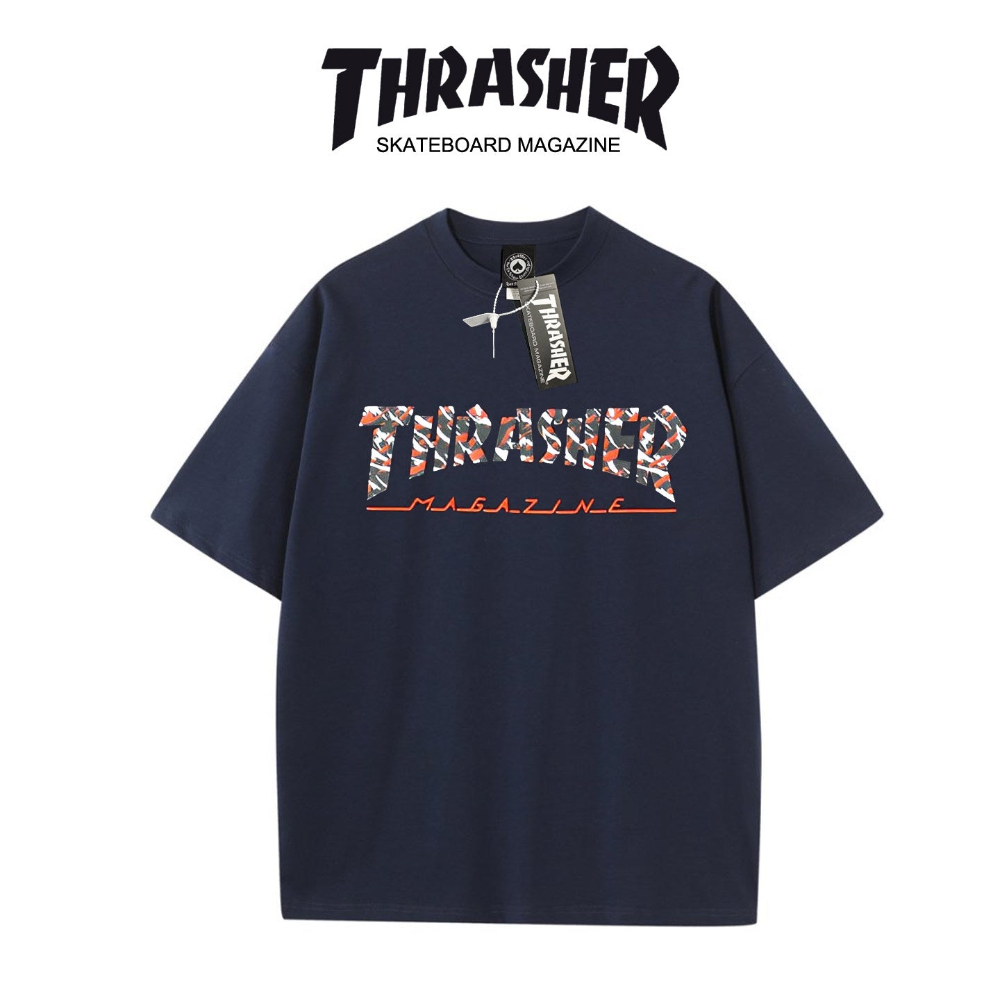 Thrasher Pattern Graphic Loose Fit Cotton Tee - Unisex Street Fashion Skateboard Brand.