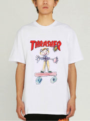 Thrasher Skateboard Logo Printed Loose Comfortable Summer T-Shirt.