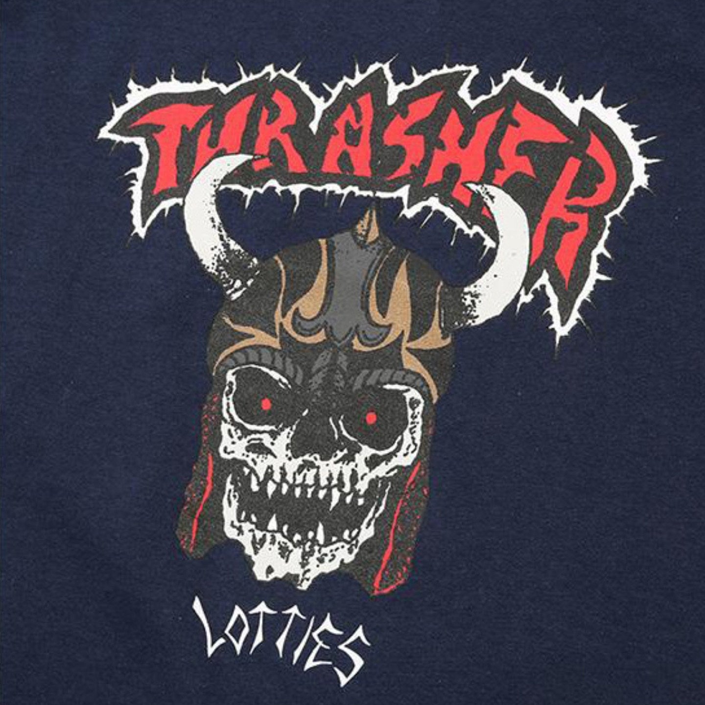 Thrasher Horned Skull Print Black Loose Fit Short Sleeve T-Shirt | Dark Streetwear Skate.