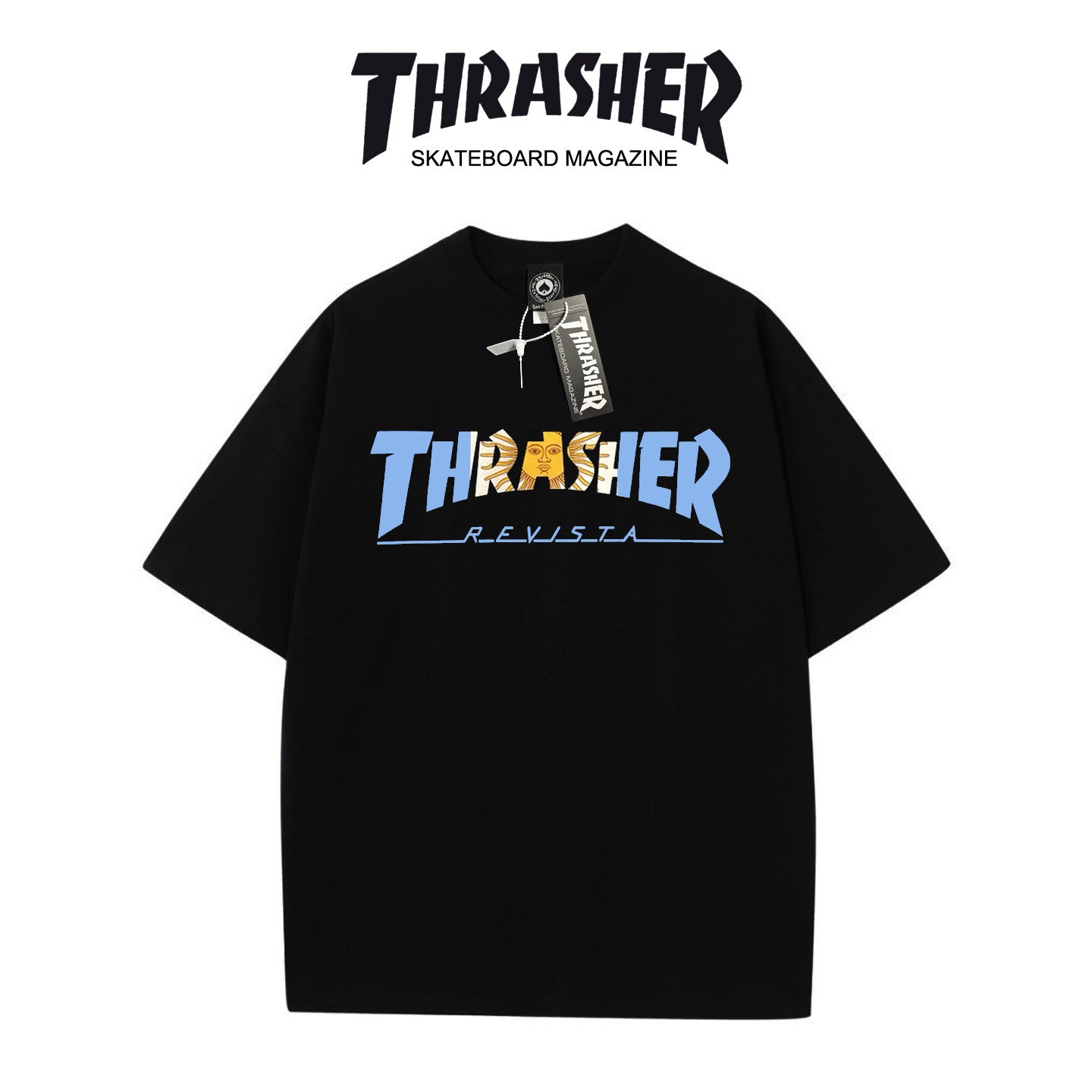 Thrasher Revista Print Loose Fit Cotton Tee - Unisex Street Fashion Skateboard Brand.
