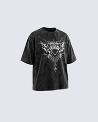 Retro Personality  Washed Skull Print T-Shirt