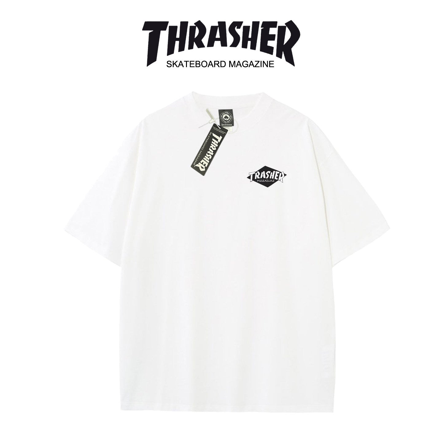Thrasher Flame Skater Logo Oversized Round Neck Comfort T-Shirt - Men Women Summer Casual.