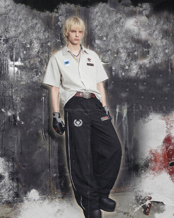 Y2K Embroidered Patch Print Turn-Down Short Sleeve Shirt