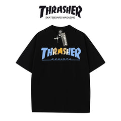 Thrasher Revista Print Loose Fit Cotton Tee - Unisex Street Fashion Skateboard Brand.