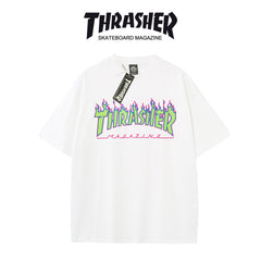 Thrasher US-edition new summer loose-fit casual T-shirt with flame graphic.