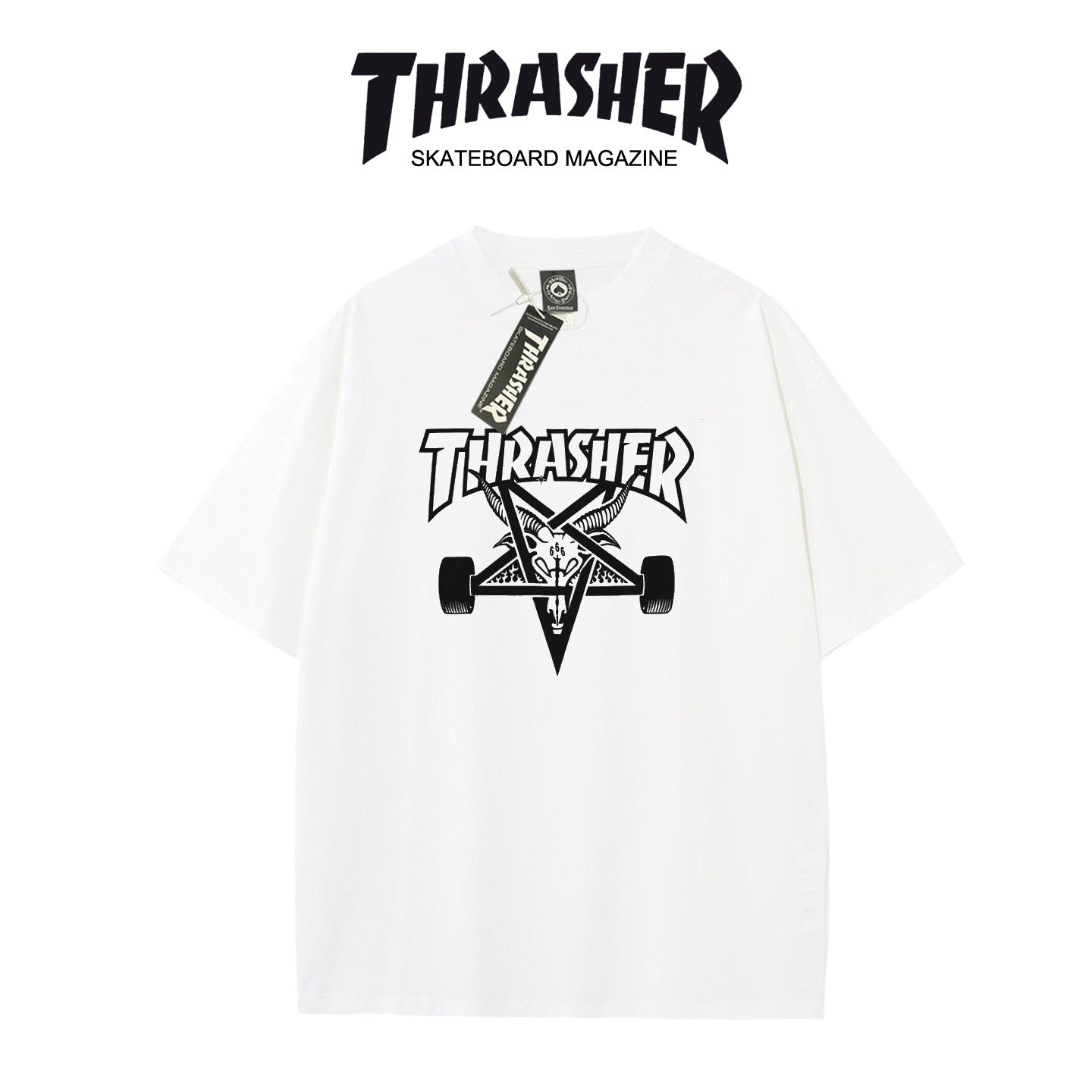 Thrasher Winged Skull Skateboard Oversized Cotton T-Shirt.