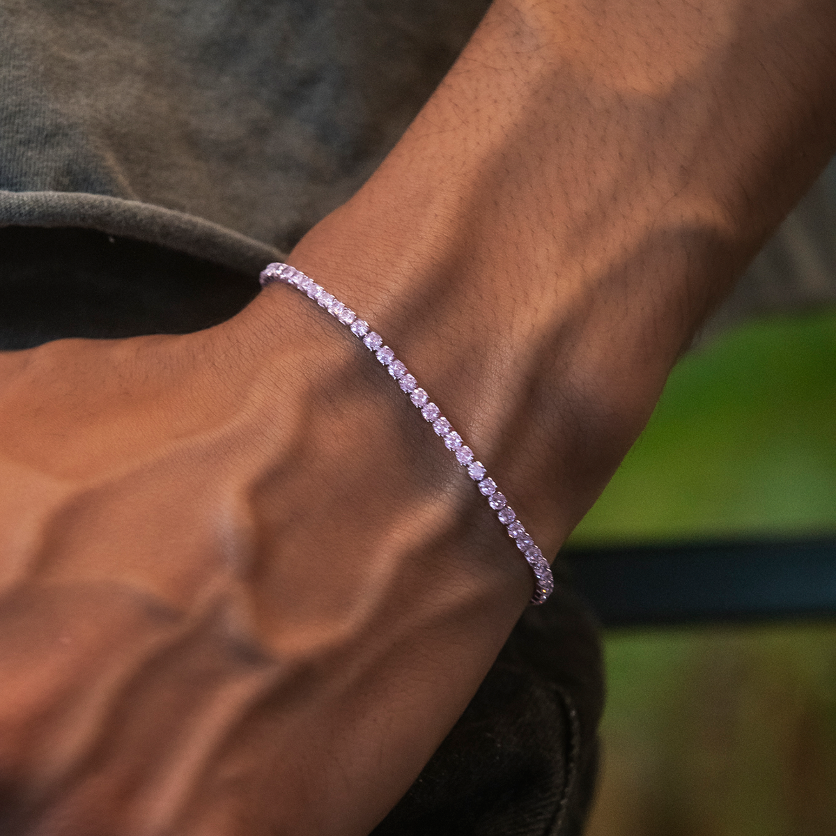 Pink Diamond Micro Tennis Bracelet in White Gold