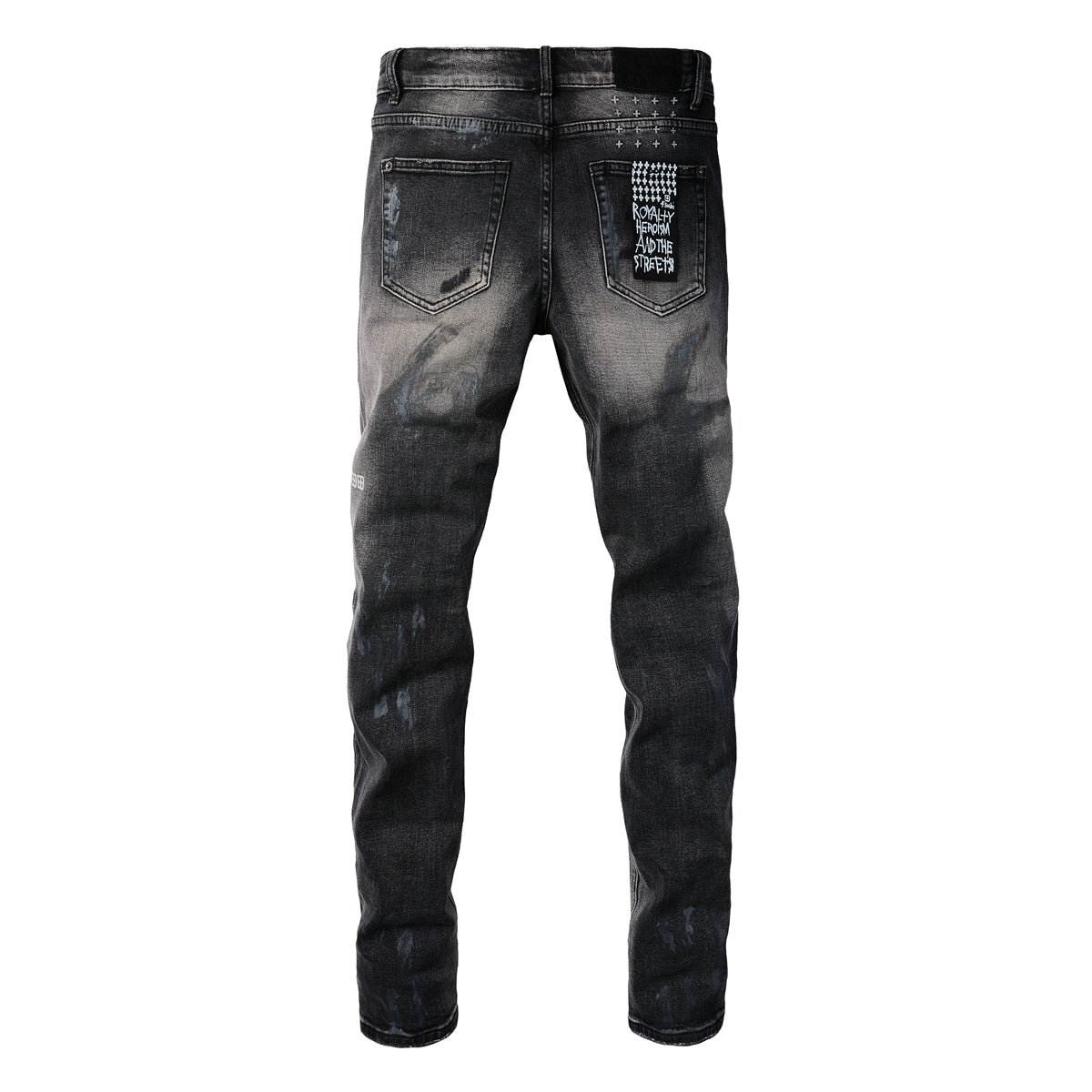 Street Style Black Ripped Jeans with Frayed Knee Accents 3027