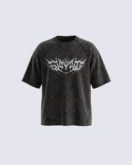 Gothic Distressed Washed Skull Print T-Shirt