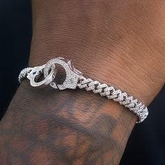Iced Handcuff Diamond Prong Cuban Bracelet in White Gold