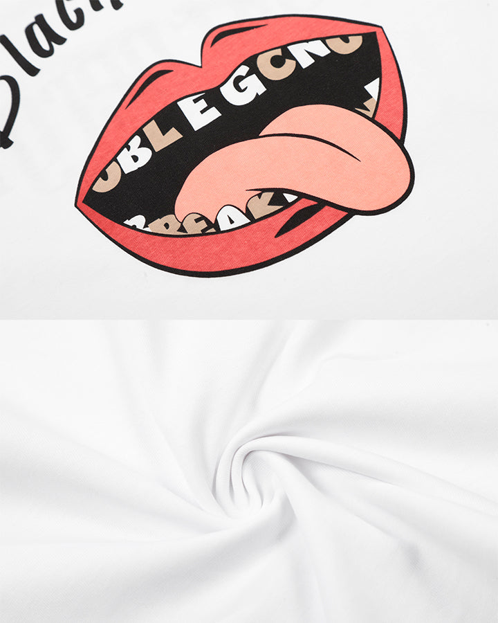 American Style Lip Print Regular-Shoulder T-Shirt
