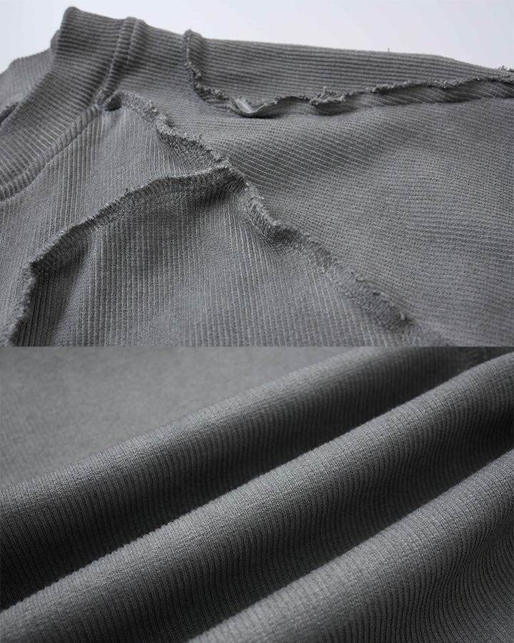 Dark Washed Deconstructed Seam Short Sleeve T-Shirt