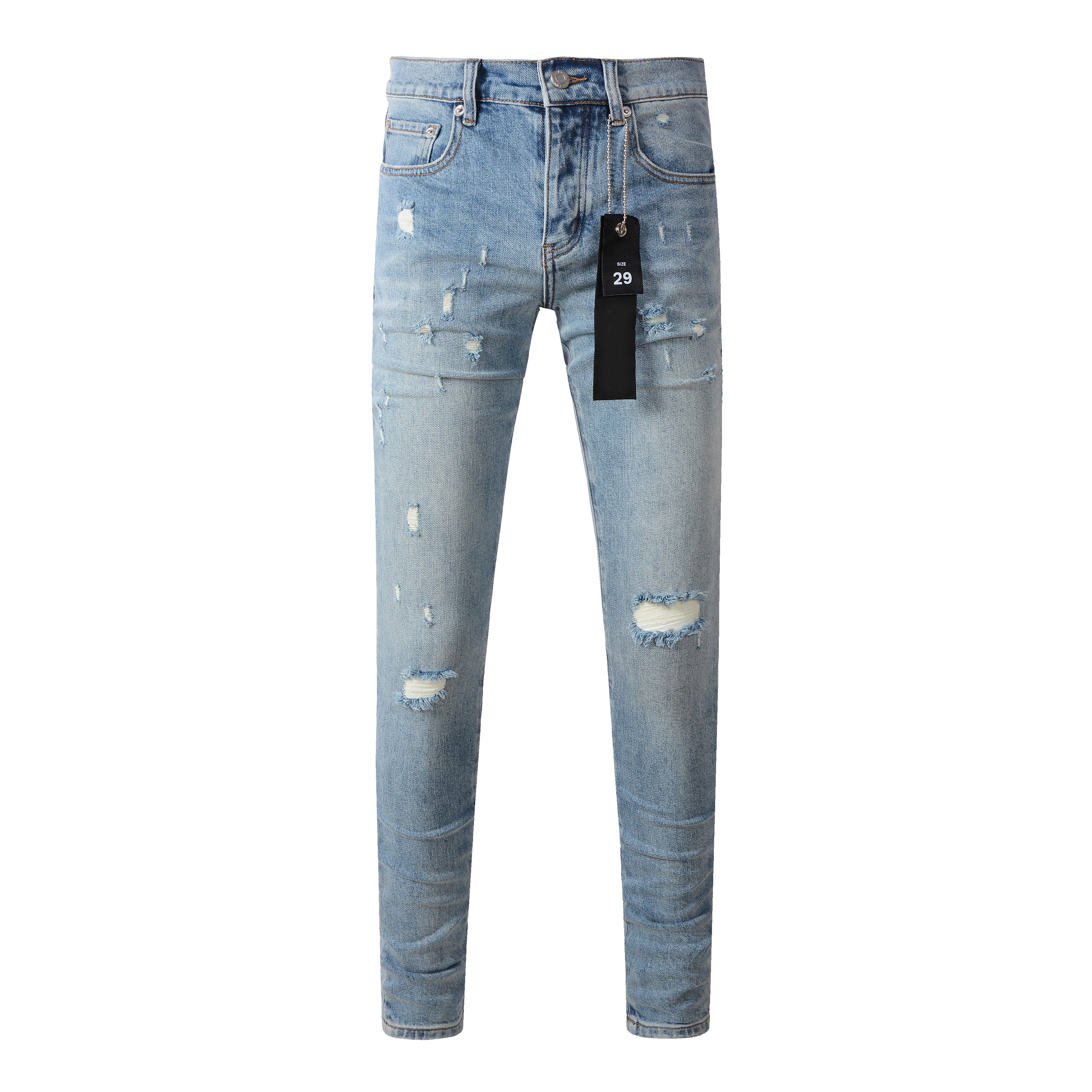 Fashionable Blue Ripped Jeans 9075 Featuring Distressed Design