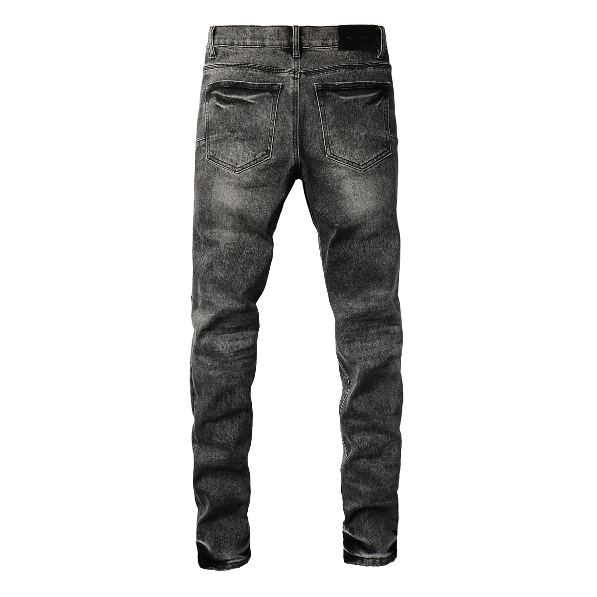 Men Streetwear Jeans Distressed Grey Ripped Patch Leopard Skinny 9102