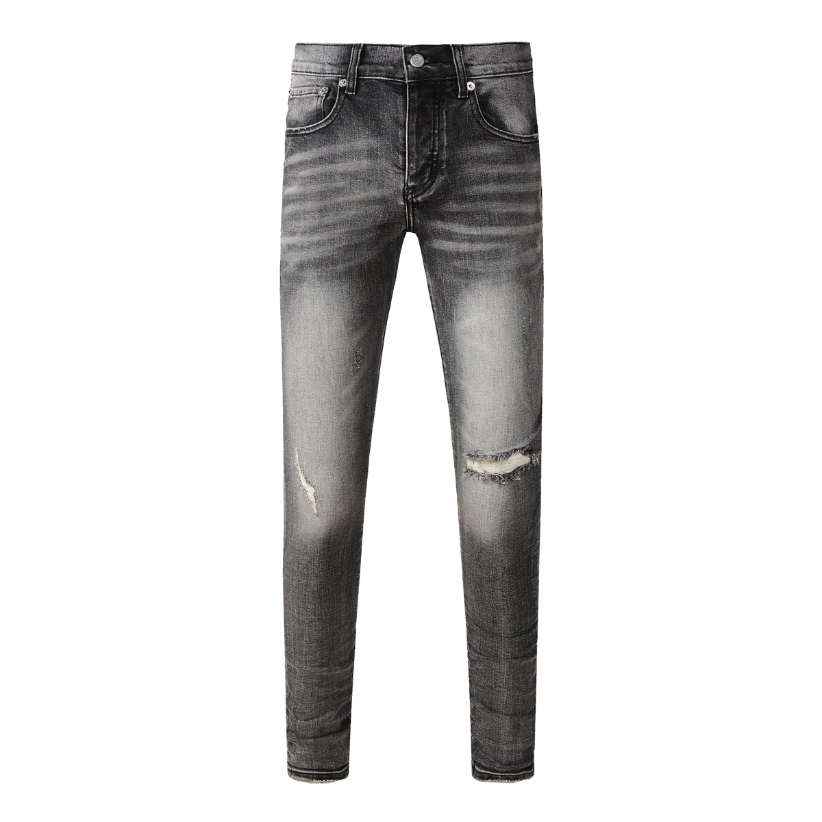 Men Classic Streetwear Jeans Distressed Grey Ripped Skinny Fit 9103
