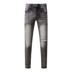 Men Classic Streetwear Jeans Distressed Grey Ripped Skinny Fit 9103