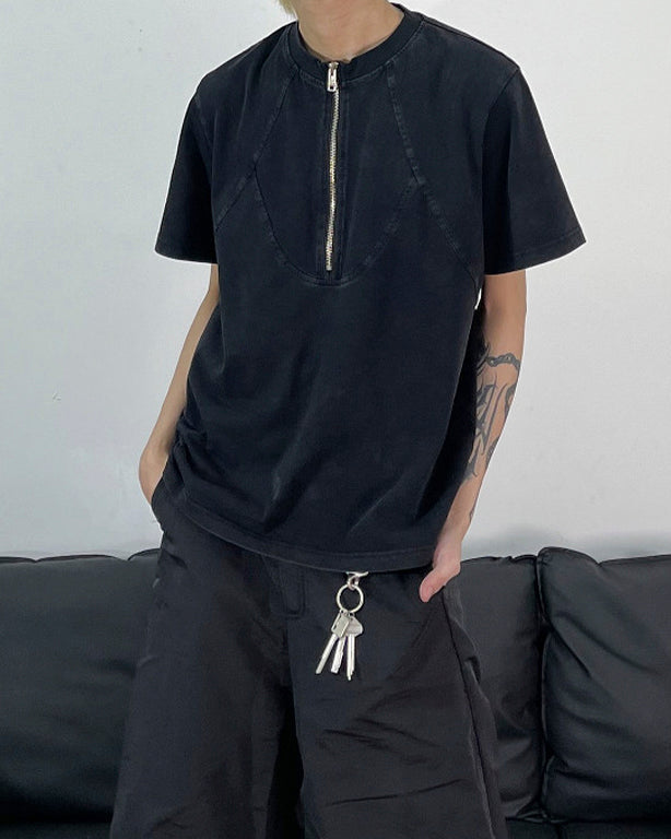 Vintage Washed Zip Panel T-Shirt