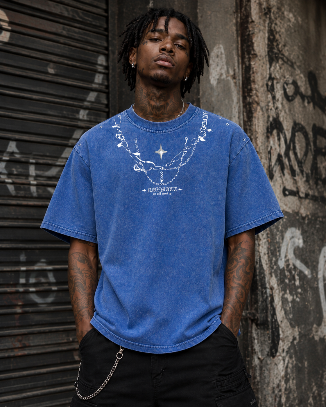 Distressed Graphic Chain Print T-shirt