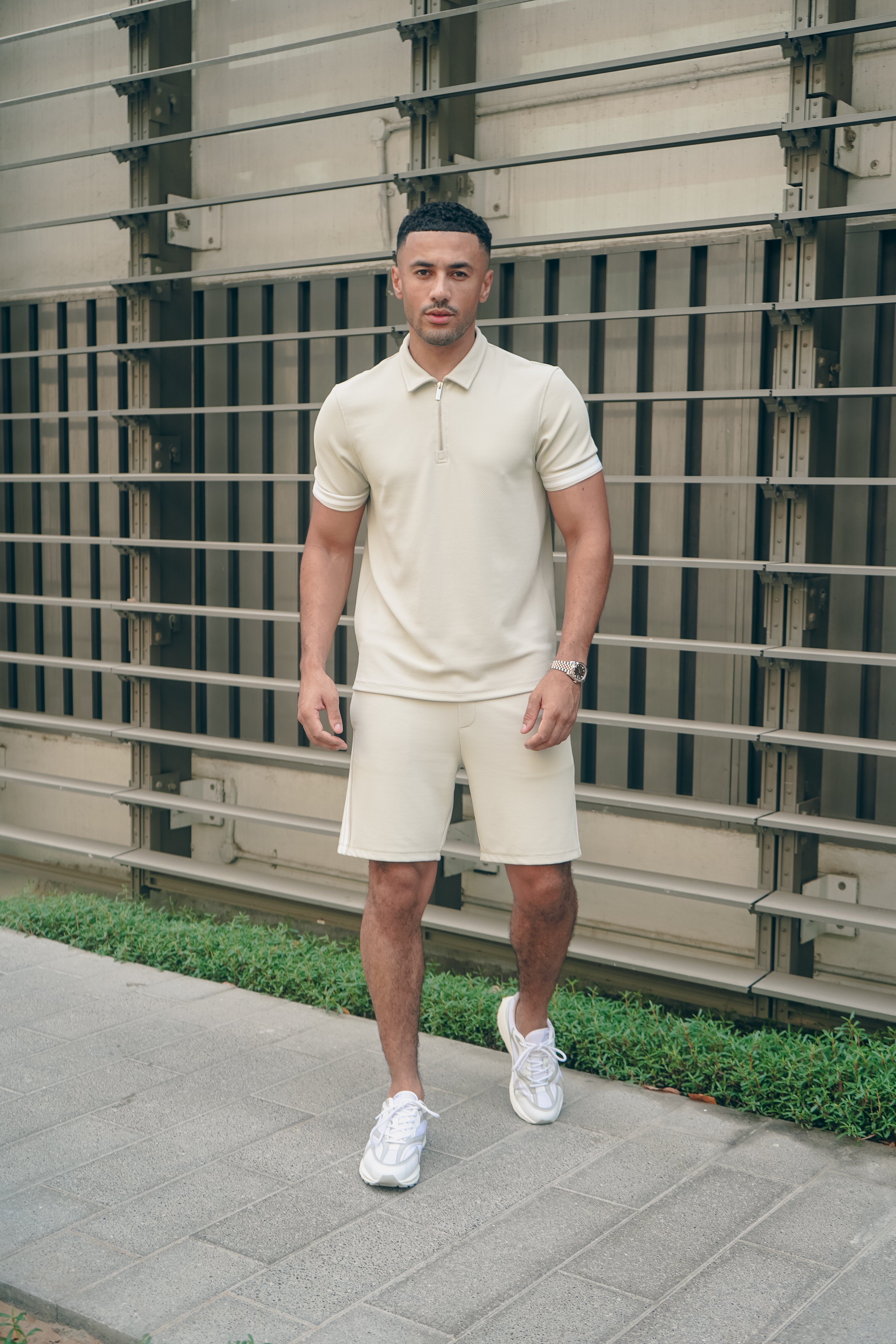 Capo Textured Tape Shorts - Light Beige