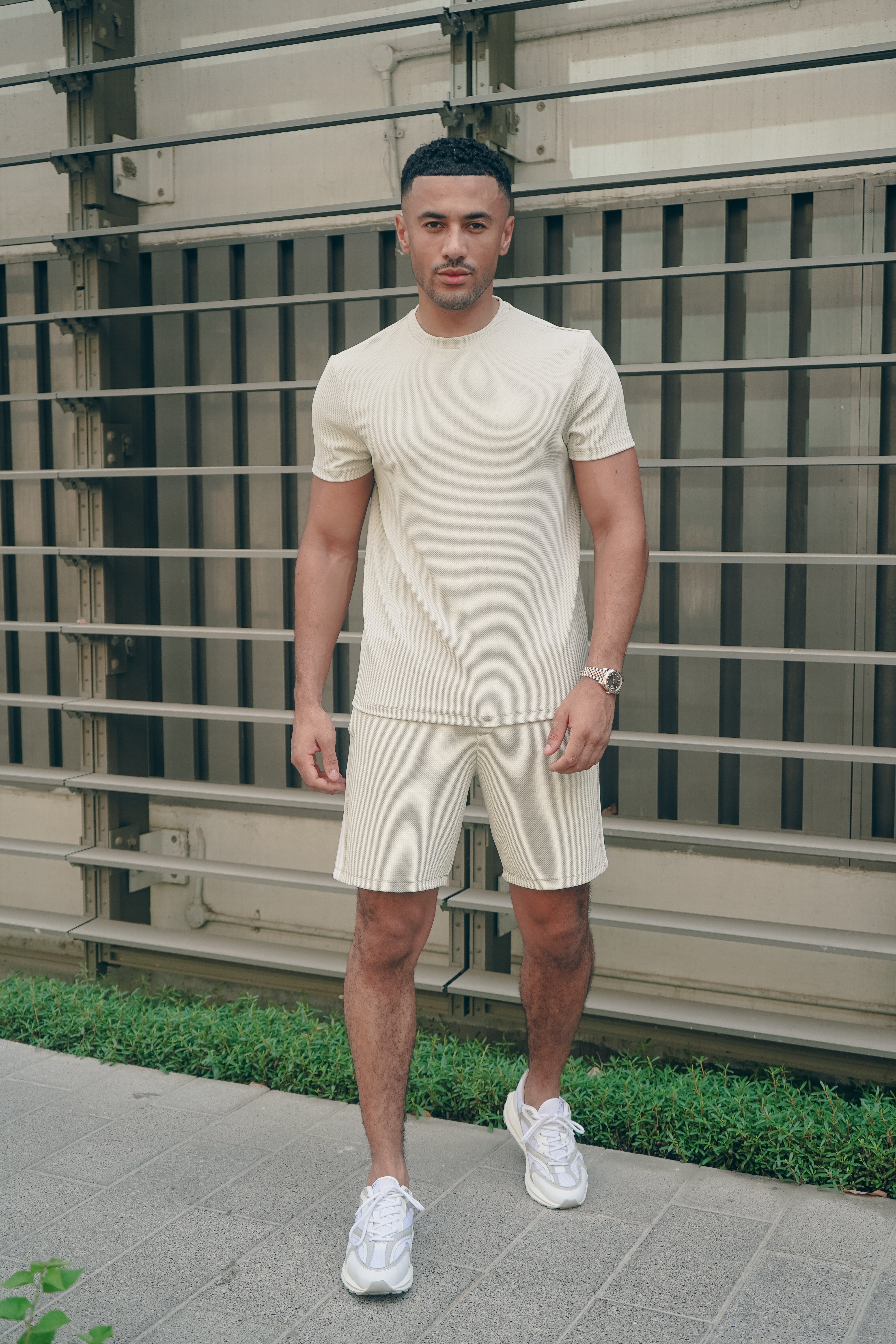 Capo Textured Tape Shorts - Light Beige