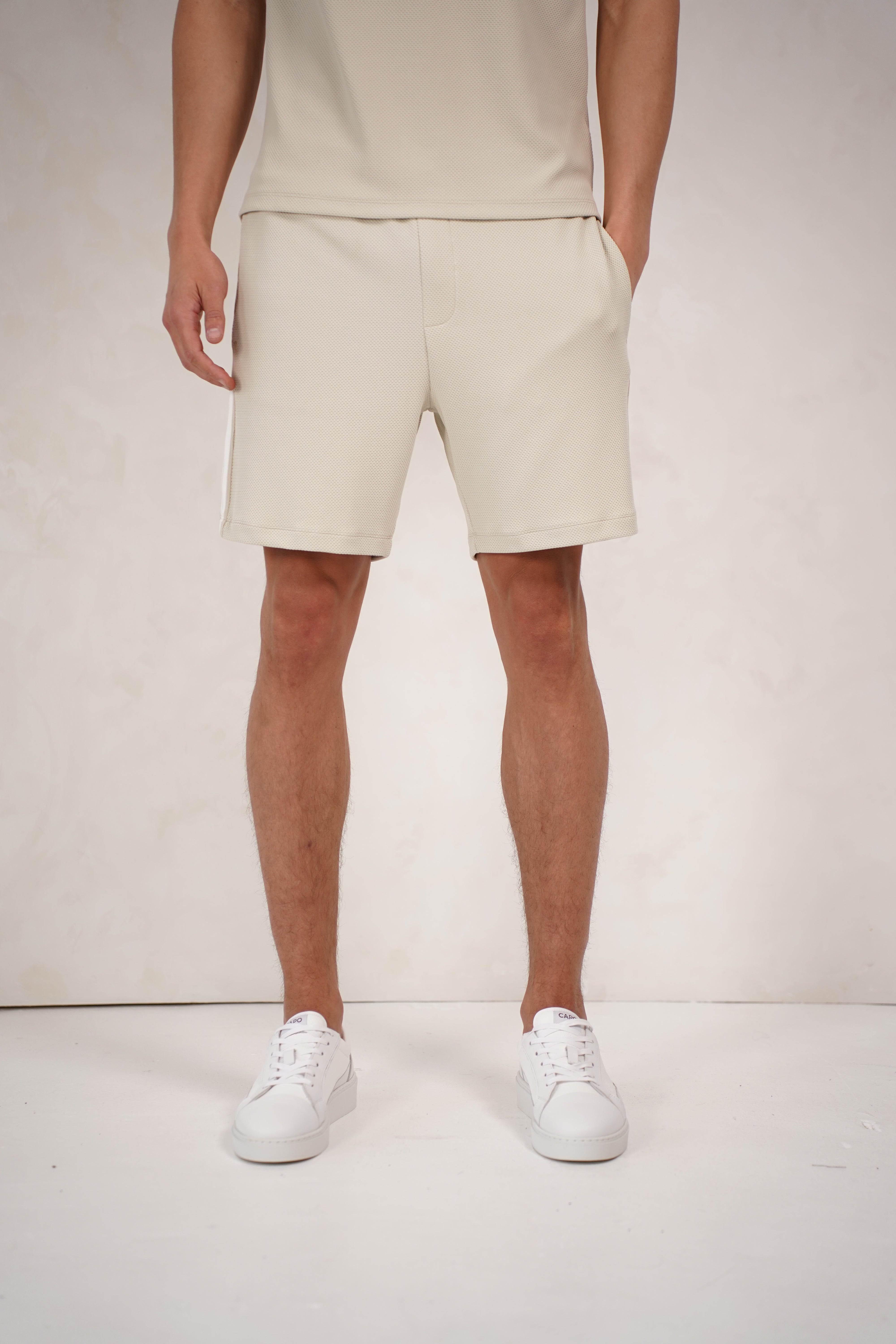 Capo Textured Tape Shorts - Light Beige