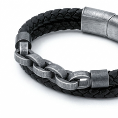 Viking Bold Chain & Leather Bracelet
