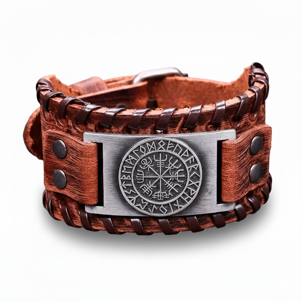 Nordic Compass Leather Bracelet