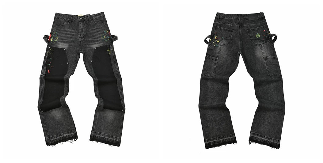 GALLERY DEPT JEANS Street Hip Hop Piercing Embroidered Loose Straight Casual Men's Jeans (21)