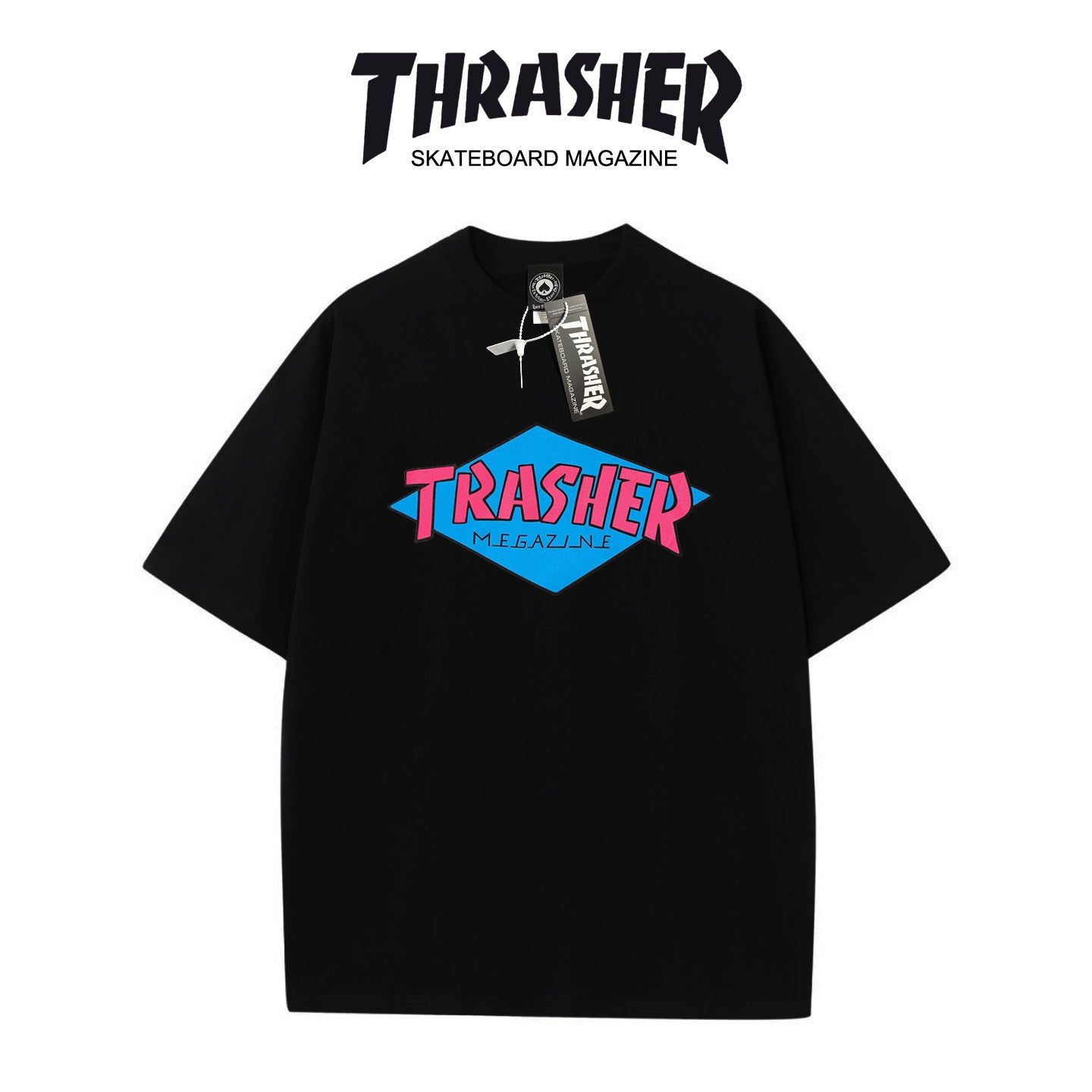 Thrasher Flame Skater Logo Oversized Round Neck Comfort T-Shirt - Men Women Summer Casual.