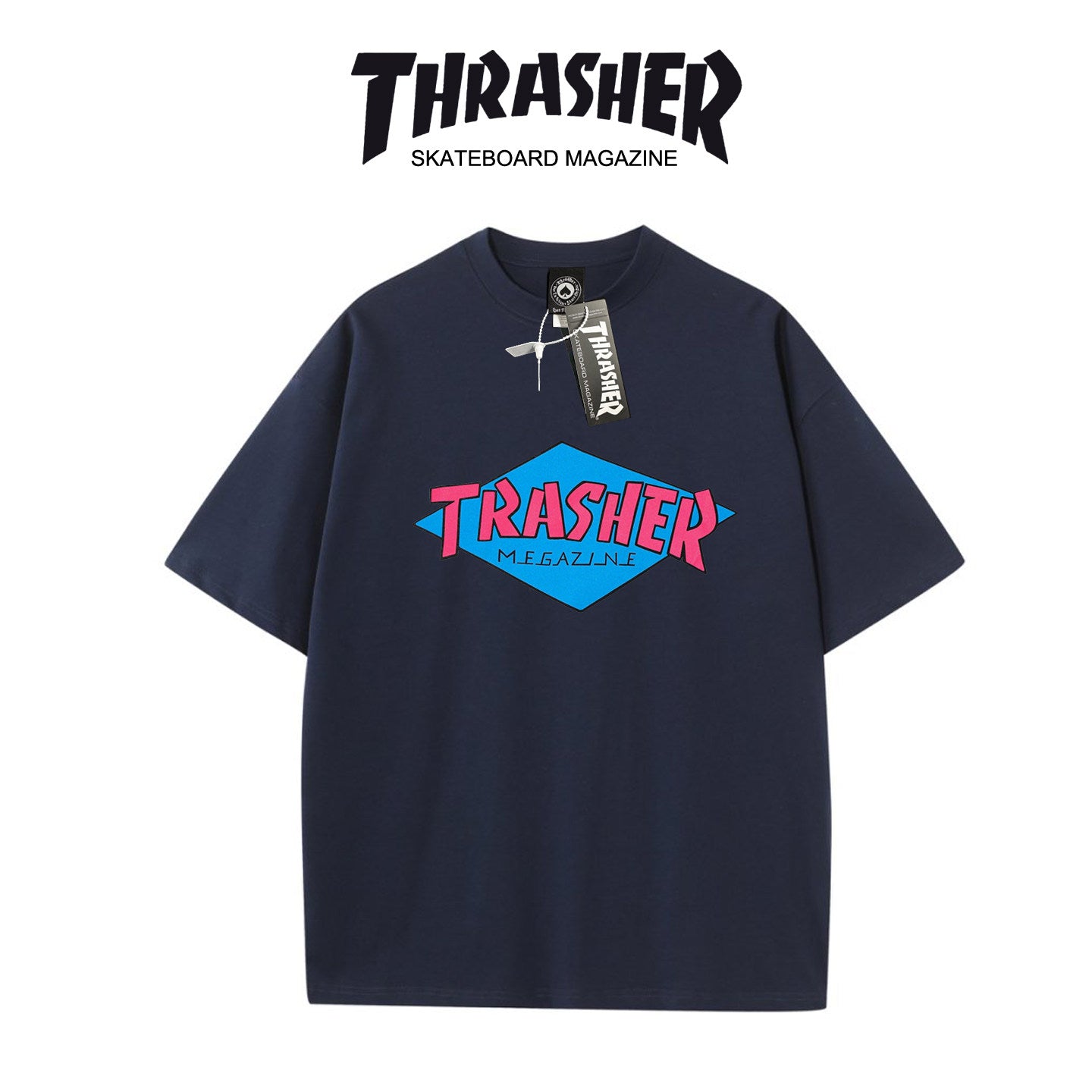 Thrasher Flame Skater Logo Oversized Round Neck Comfort T-Shirt - Men Women Summer Casual.