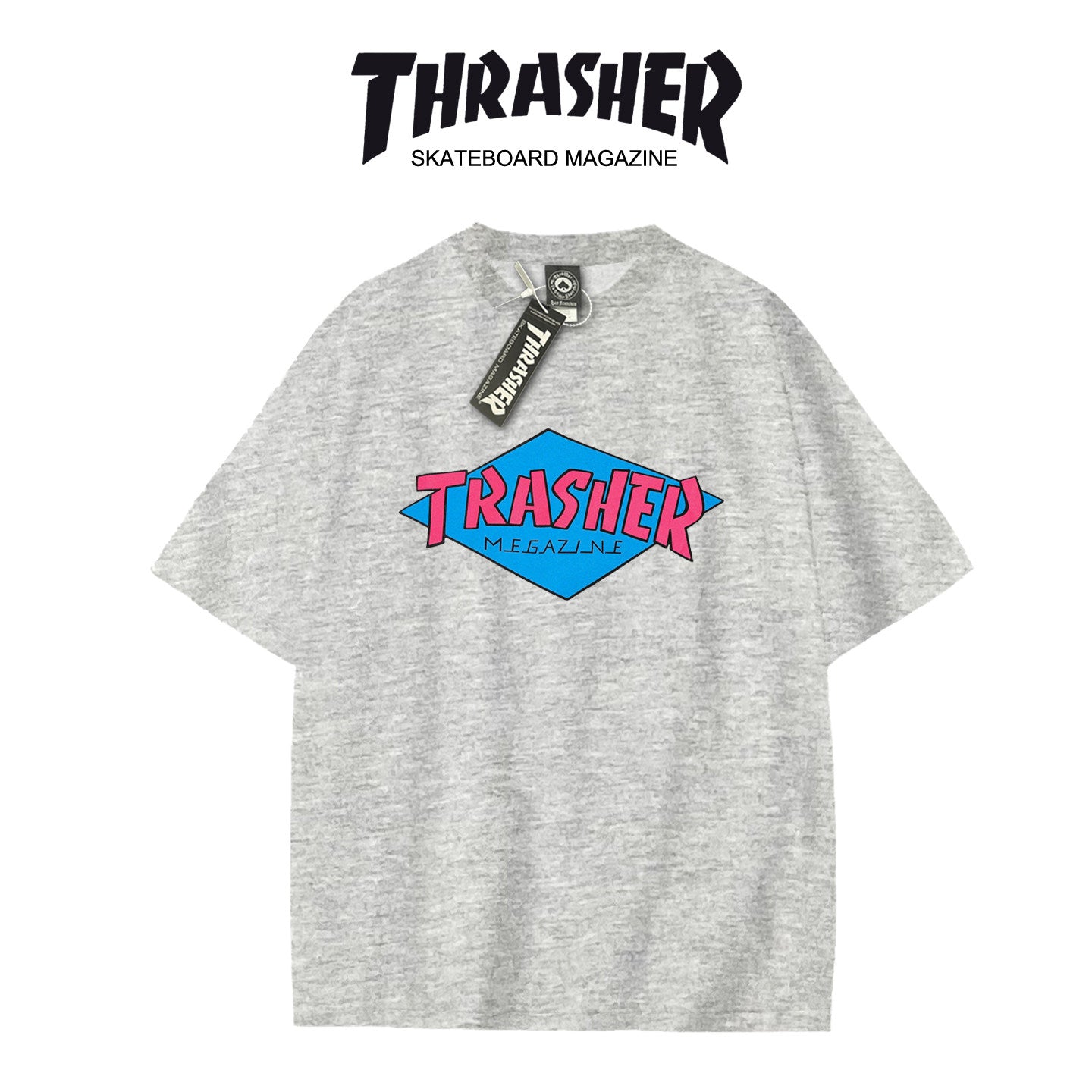 Thrasher Flame Skater Logo Oversized Round Neck Comfort T-Shirt - Men Women Summer Casual.