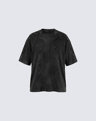 Dark Washed Deconstructed Seam Short Sleeve T-Shirt